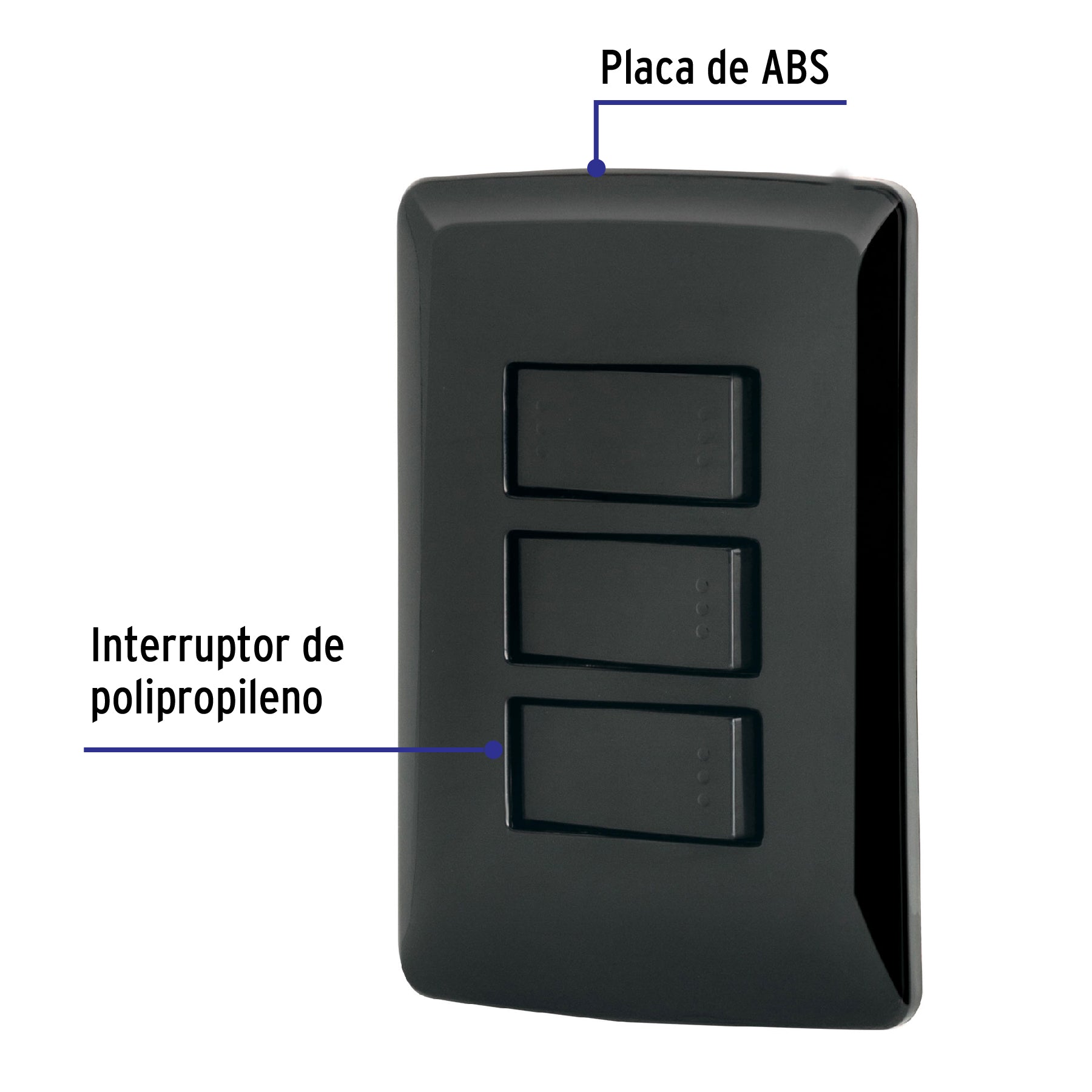 Placa armada 2 interruptores 1 escalera negro,línea Italiana | PA-APTR-EIN | 47596