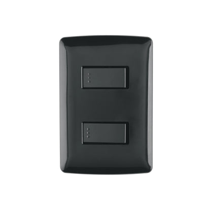 Placa armada, 2 interruptores sencillos,negro,línea Italiana | PA-APDO-IN | 47597