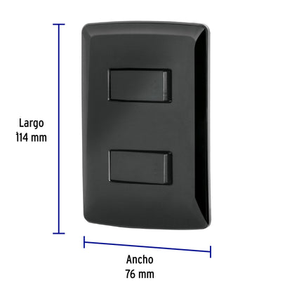 Placa armada, 2 interruptores sencillos,negro,línea Italiana | PA-APDO-IN | 47597