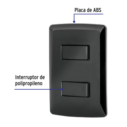Placa armada, 2 interruptores sencillos,negro,línea Italiana | PA-APDO-IN | 47597