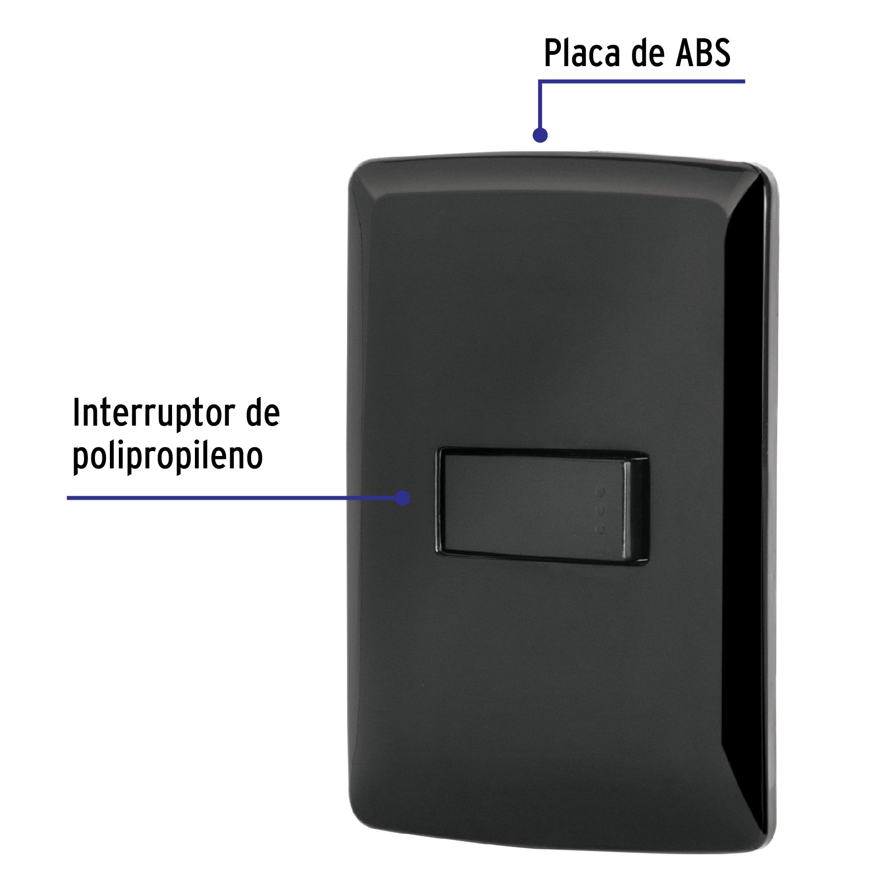 Placa armada 1 interruptor sencillo, negro, línea Italiana | PA-APSE-IN | 47599