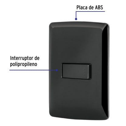 Placa armada 1 interruptor sencillo, negro, línea Italiana | PA-APSE-IN | 47599