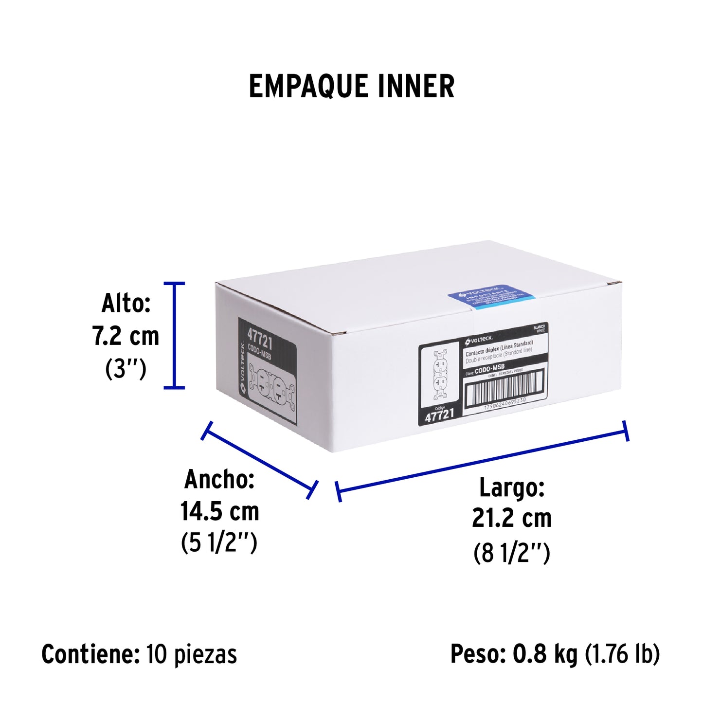 Contacto dúplex, 2 polos 3 hilos, 20 A, Standard, blanco | CODO-MSB | 47721