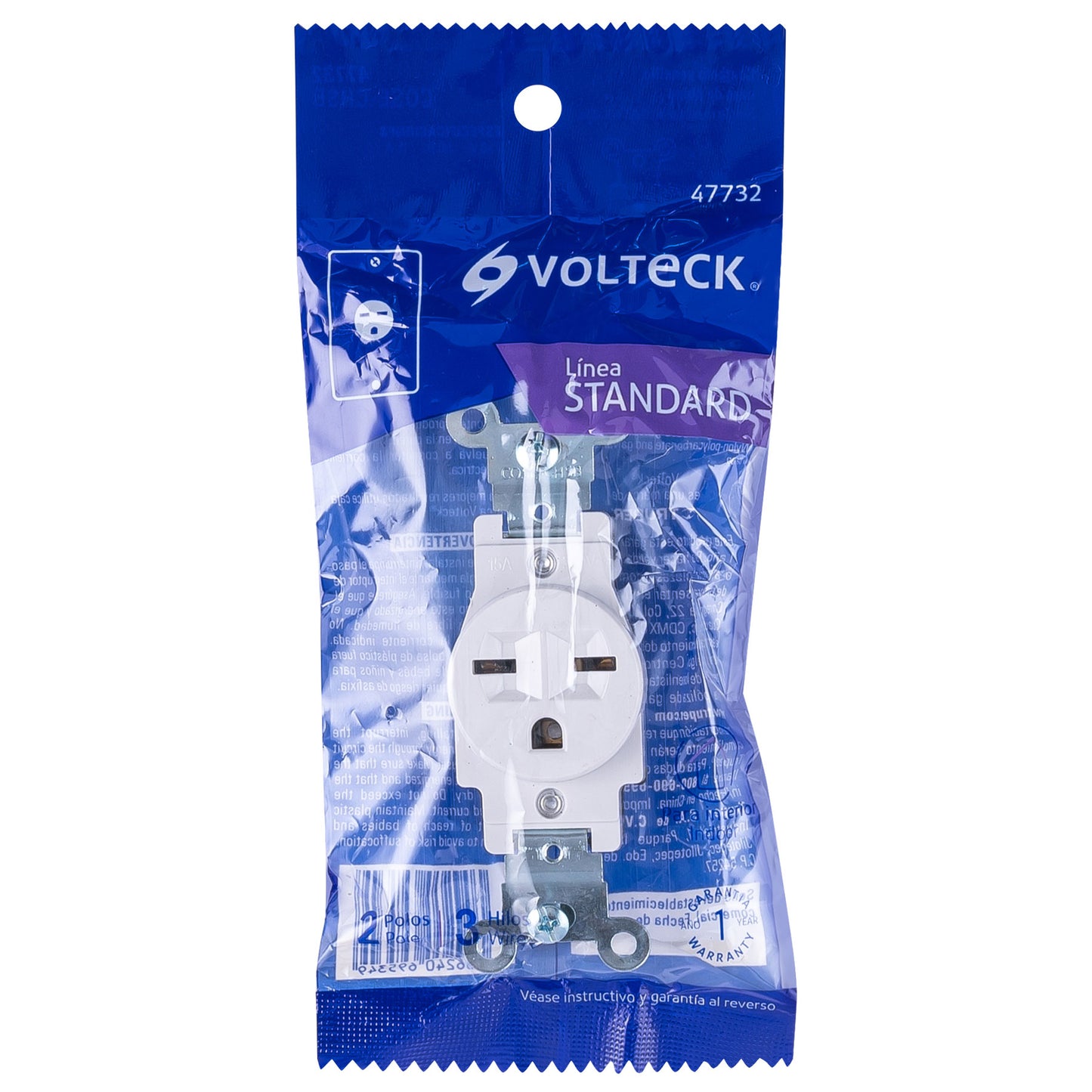 Contacto sencillo, cara de chino, Standard, blanco, Volteck | COSE-CHSB | 47732
