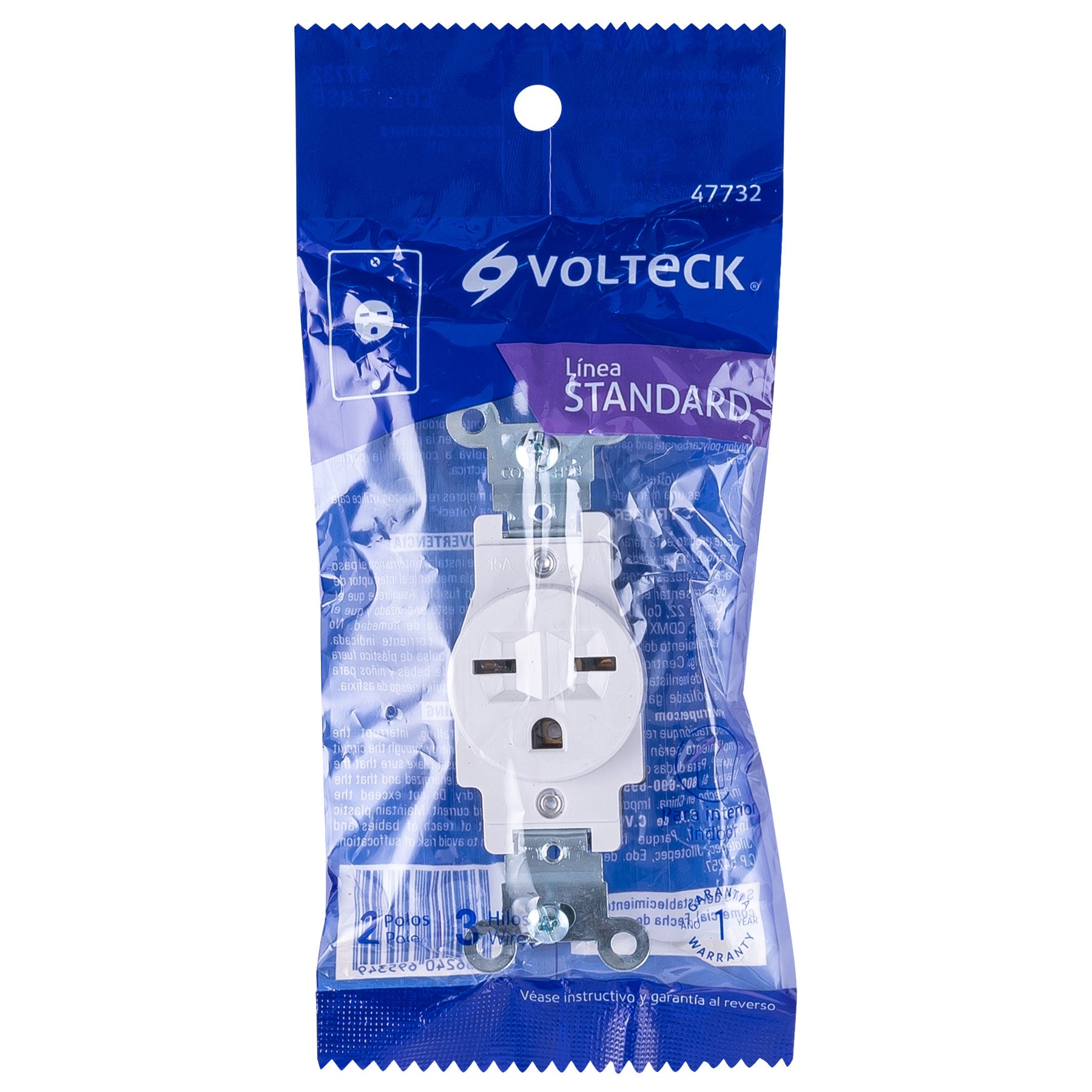Contacto sencillo, cara de chino, Standard, blanco, Volteck | COSE-CHSB | 47732