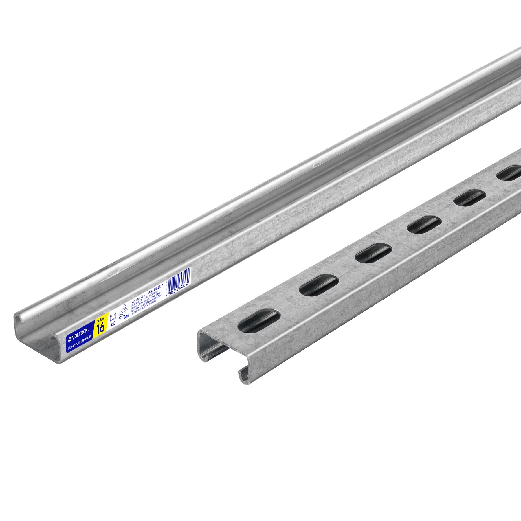 Perfil monocanal perforado de 3 m, 4 x 2 cm cal. 16, VOLTECK | PU-162P | 47761