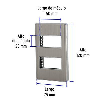 Placa de acero inox con 2 ventanas 1 módulo, línea Lisboa | PPDO-LA | 47817