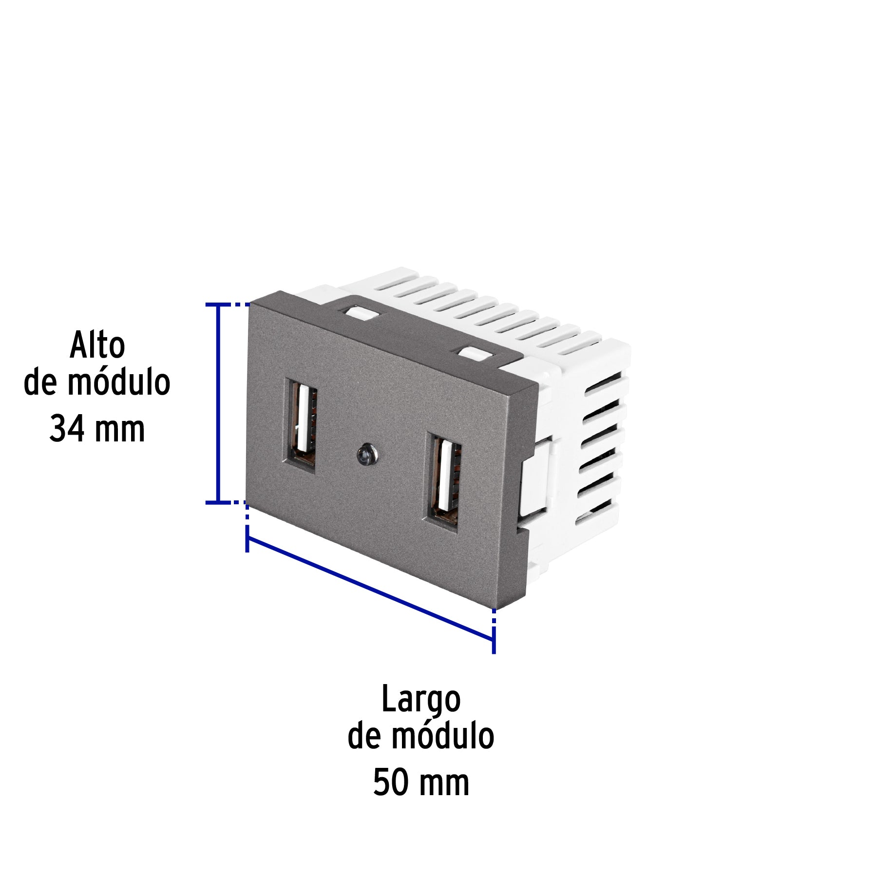 Toma 2 puertos USB acero inox de 1.5 módulos, línea Lisboa | C2USB-LA | 47829