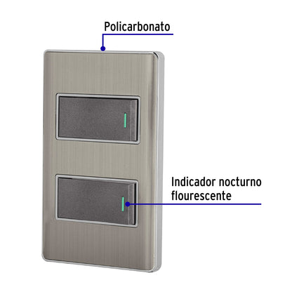 Placa armada acero inox con 2 interruptores 1 módulo, Lisboa | PA-APDO1-LA | 47834