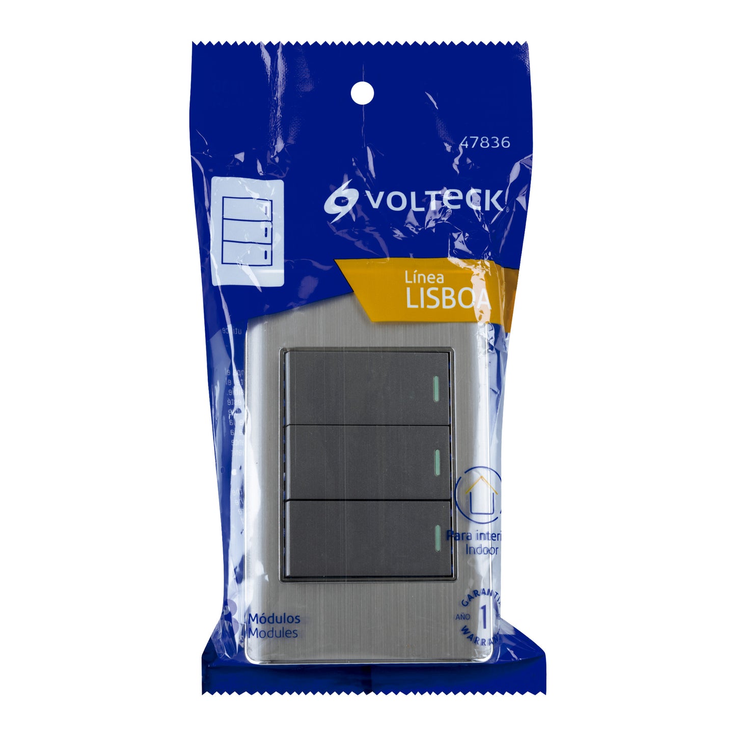 Placa armada acero inox 3 interruptores 1 módulo, Lisboa | PA-APTR-LA | 47836