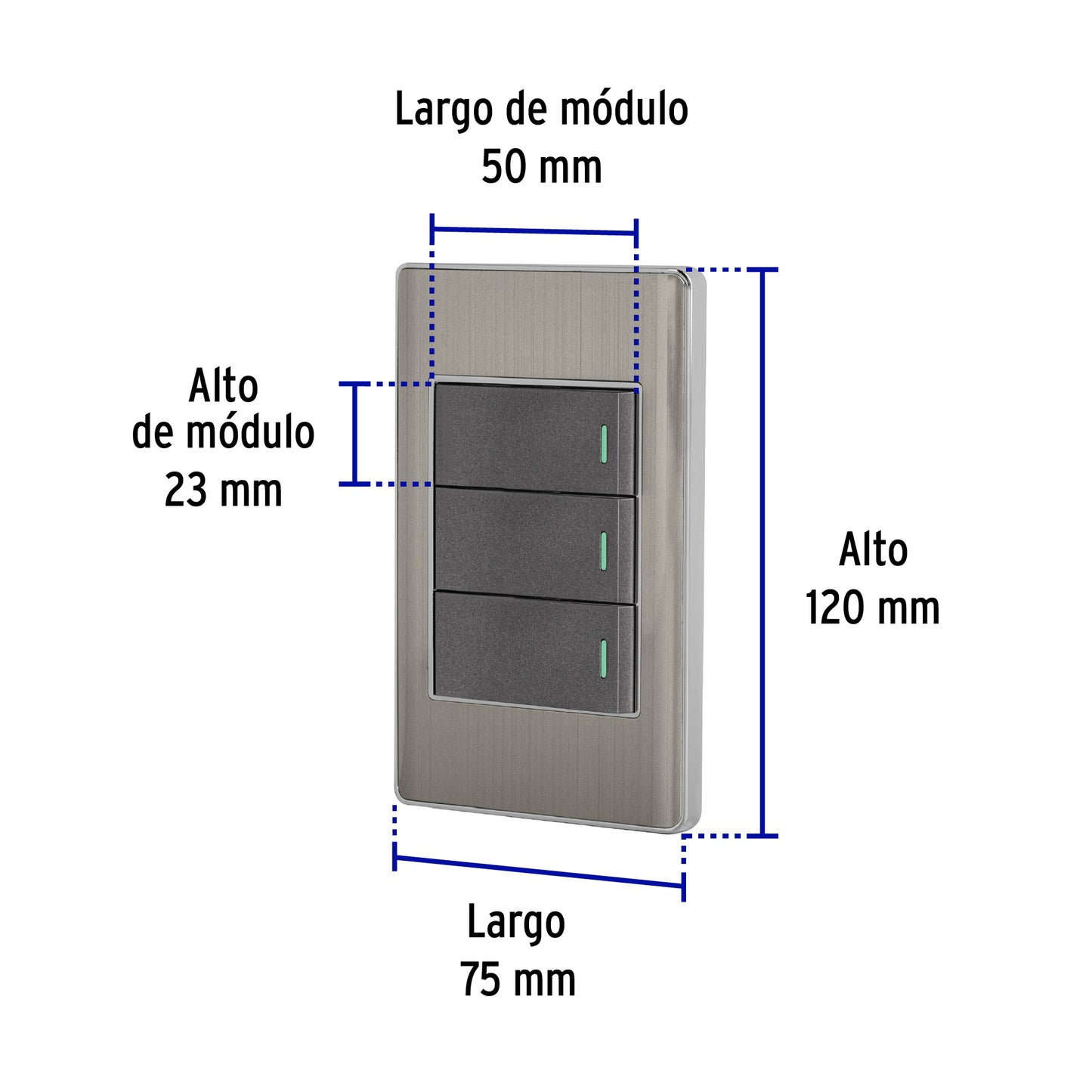 Placa armada acero 2 interruptores 1 de 3 vías 1 mód,Lisboa | PA-APTR-ELA | 47837