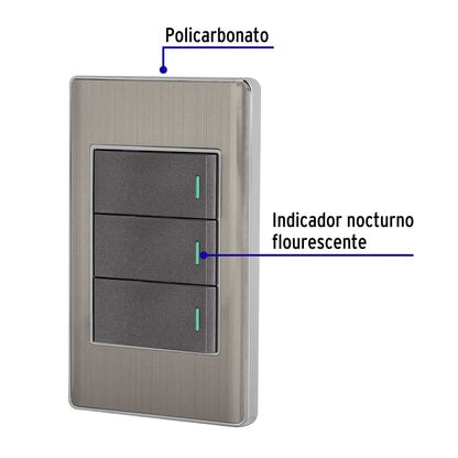 Placa armada acero 2 interruptores 1 de 3 vías 1 mód,Lisboa | PA-APTR-ELA | 47837