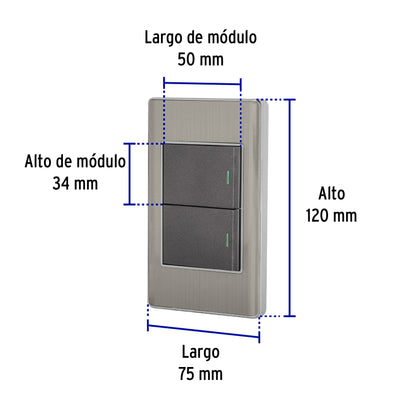 Placa armada acero inox 2 interruptores 1.5 módulos, Lisboa | PA-APDO15-LA | 47840