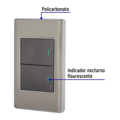 Placa armada acero inox 2 interruptores 1.5 módulos, Lisboa | PA-APDO15-LA | 47840