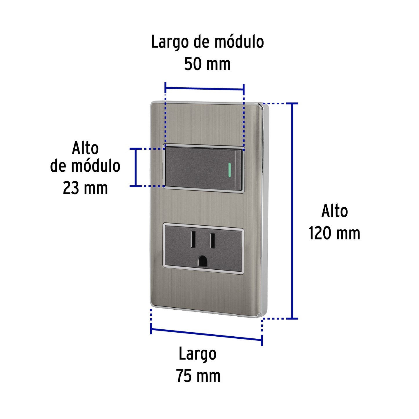 Placa armada acero interruptor y contacto 1 módulo, Lisboa | PA-APCO1-LA | 47845