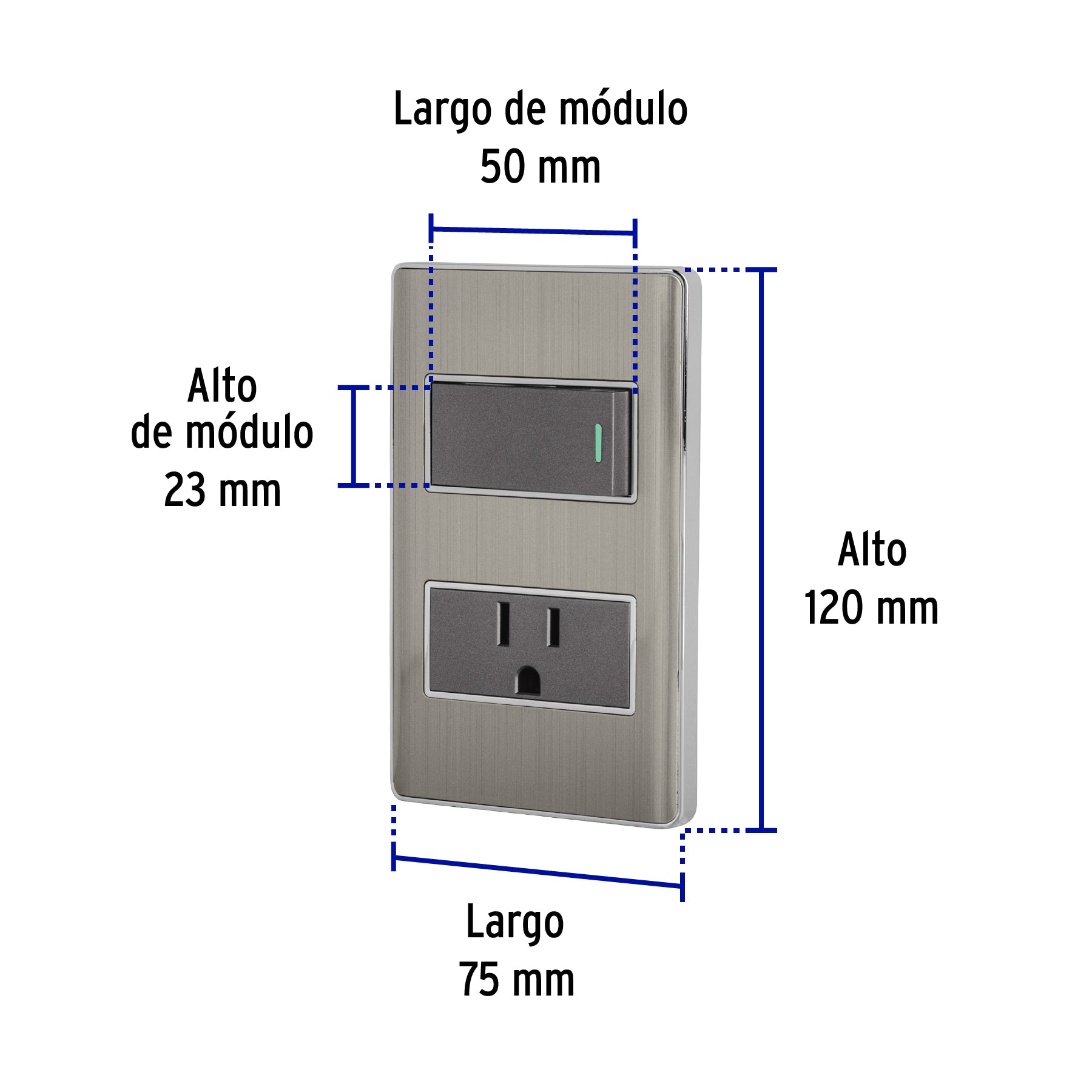 Placa armada acero interruptor y contacto 1 módulo, Lisboa | PA-APCO1-LA | 47845