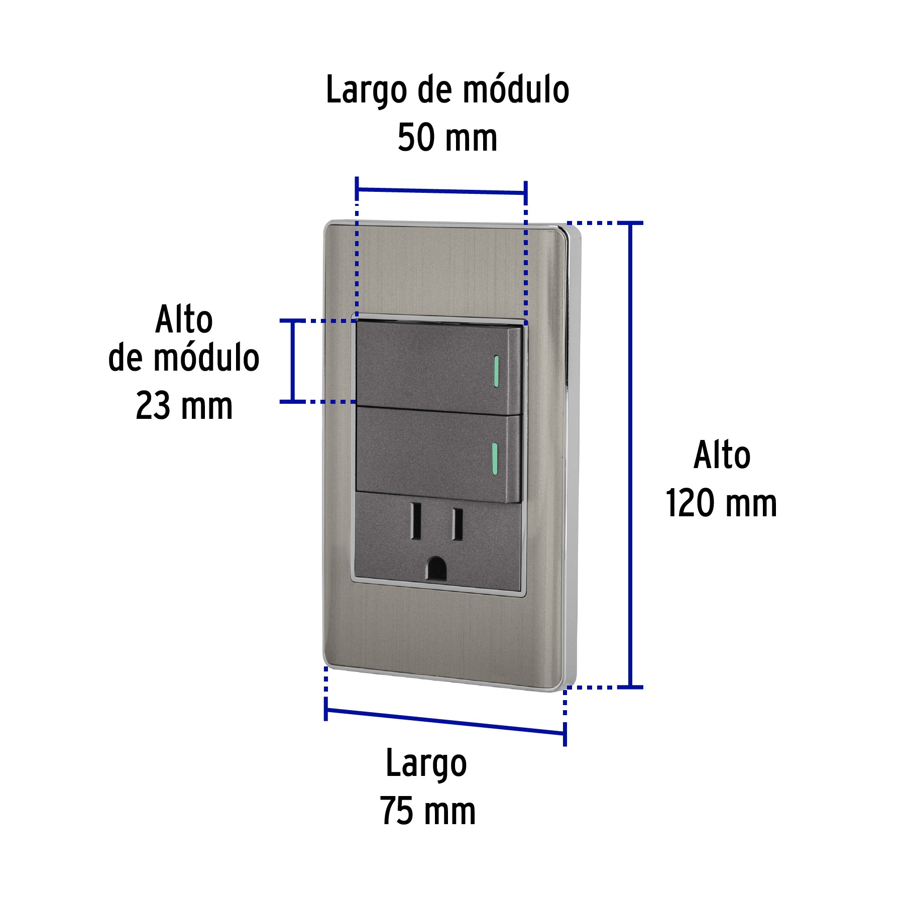 Placa armada acero 2 interruptores y contacto 1 mód,Lisboa | PA-APCO-L2A | 47847