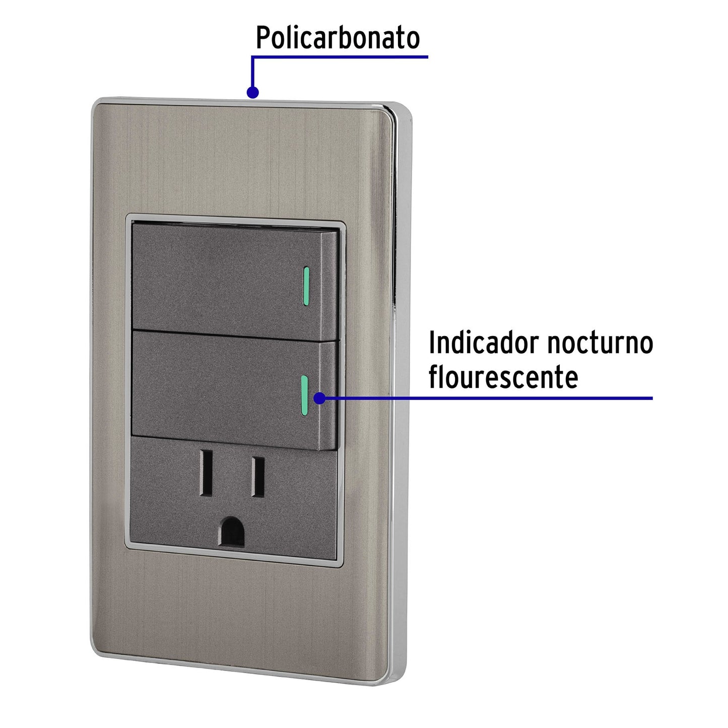 Placa armada acero 2 interruptores y contacto 1 mód,Lisboa | PA-APCO-L2A | 47847