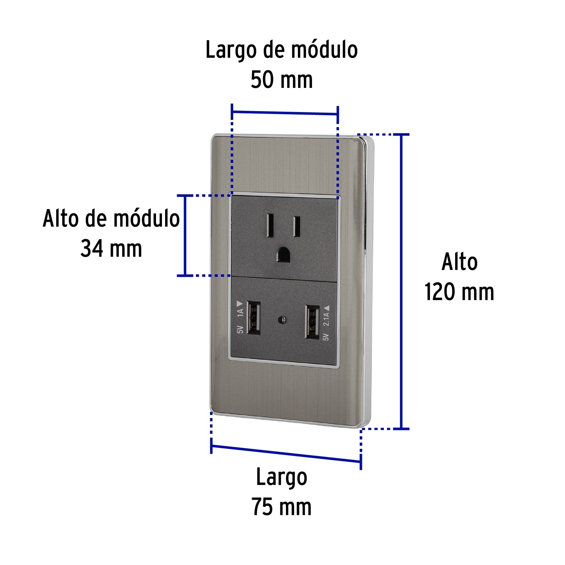 Placa armada acero contacto y 2 puertos USB 1.5 mód, Lisboa | COUSB-LA | 47851