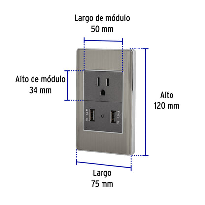 Placa armada acero contacto y 2 puertos USB 1.5 mód, Lisboa | COUSB-LA | 47851