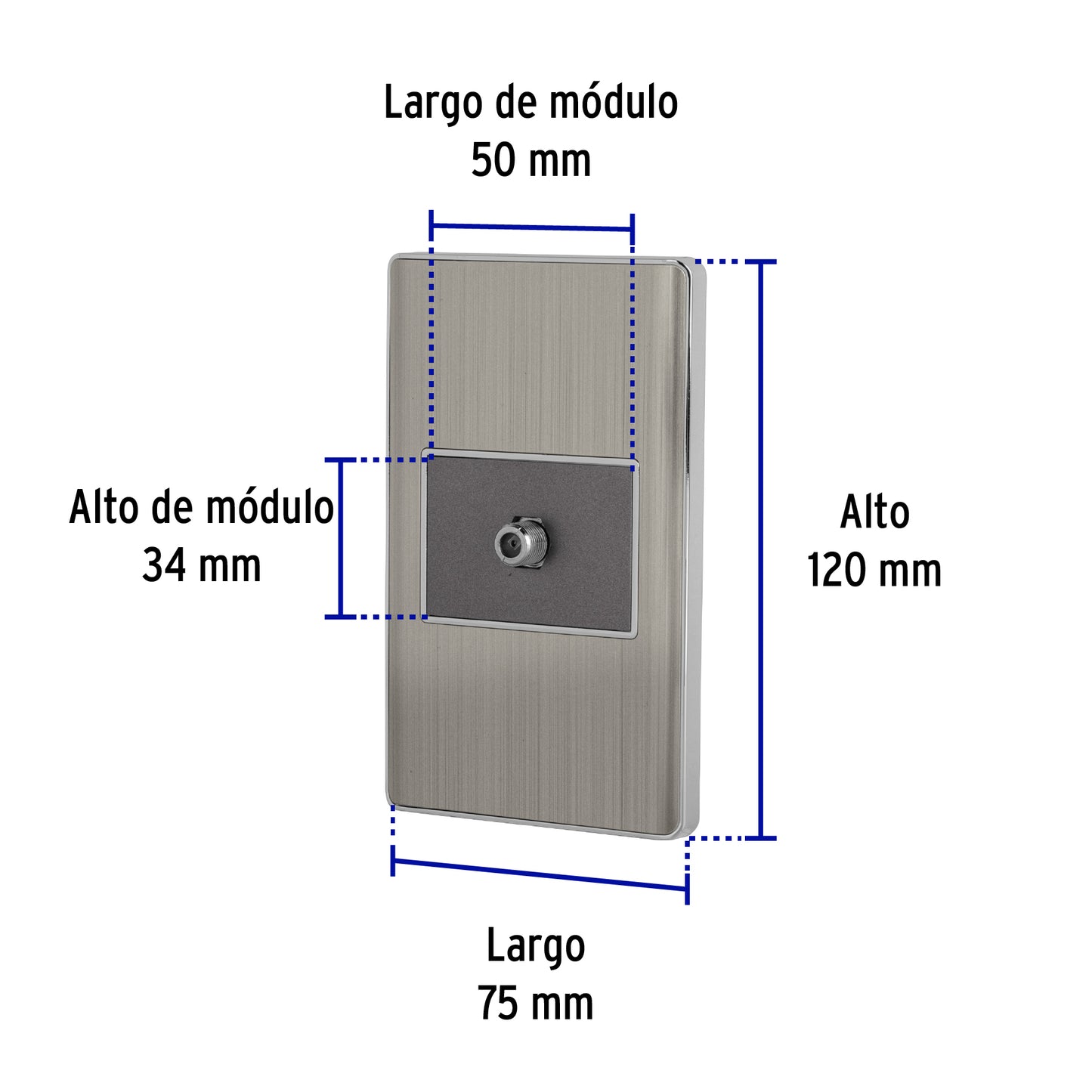 Placa armada acero inox 1 toma de TV, 1.5 módulos, Lisboa | PA-TV-LA | 47852