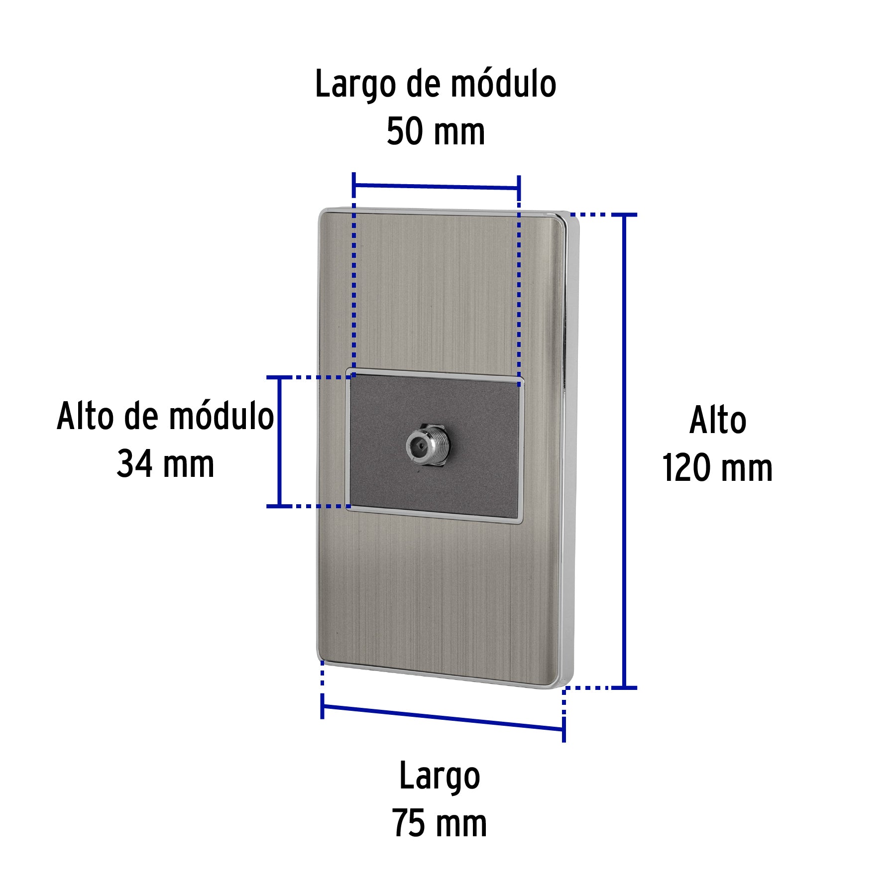 Placa armada acero inox 1 toma de TV, 1.5 módulos, Lisboa | PA-TV-LA | 47852