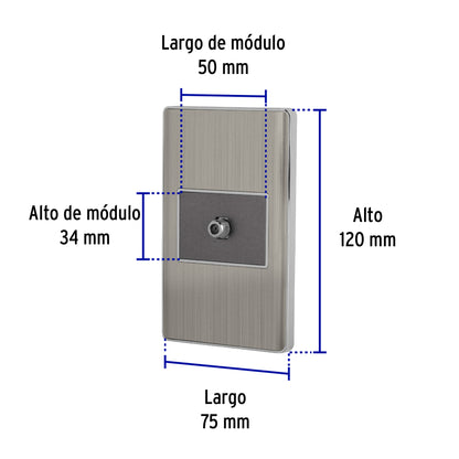 Placa armada acero inox 1 toma de TV, 1.5 módulos, Lisboa | PA-TV-LA | 47852