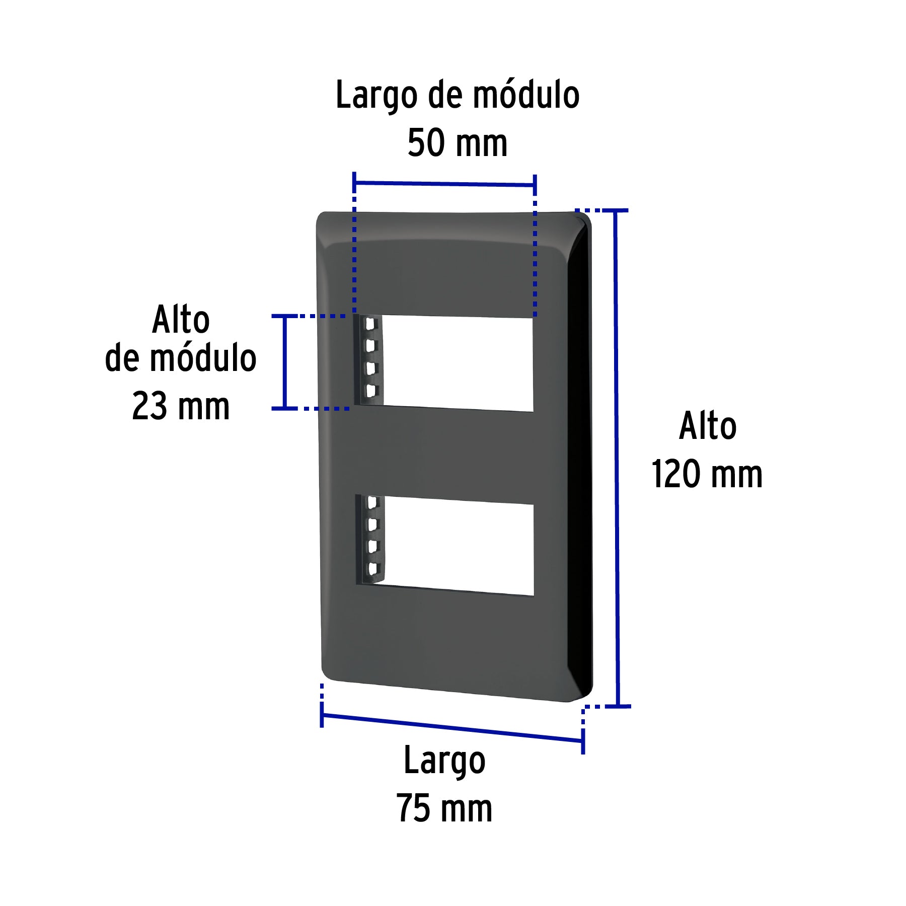 Placa negra de 2 ventanas 1 módulo, línea Lisboa, Volteck | PPDO-LN | 47870