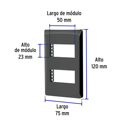 Placa negra de 2 ventanas 1 módulo, línea Lisboa, Volteck | PPDO-LN | 47870