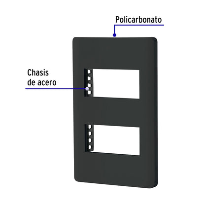 Placa negra de 2 ventanas 1 módulo, línea Lisboa, Volteck | PPDO-LN | 47870