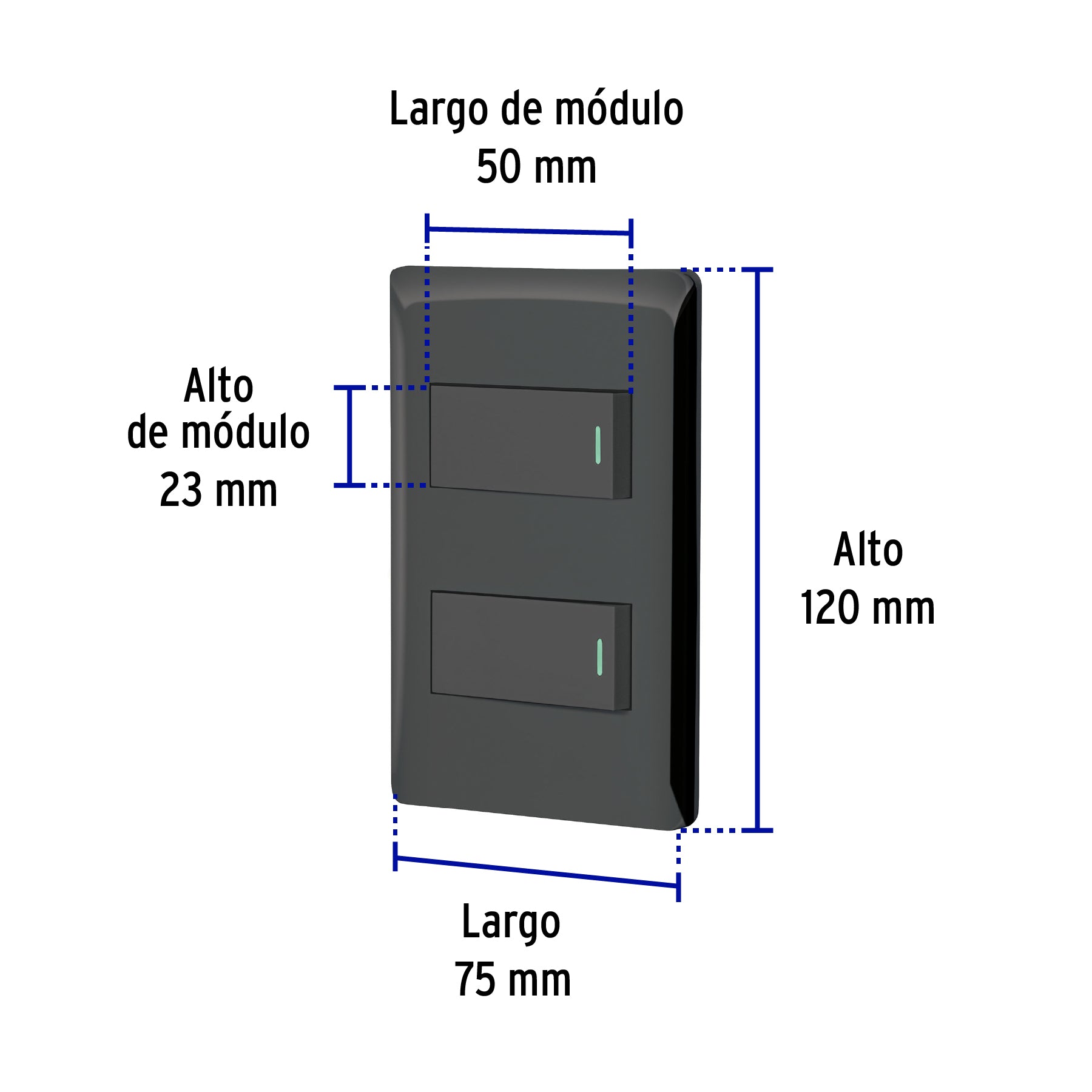 Placa armada negra con 2 interruptores 1 módulo, Lisboa | PA-APDO1-LN | 47887