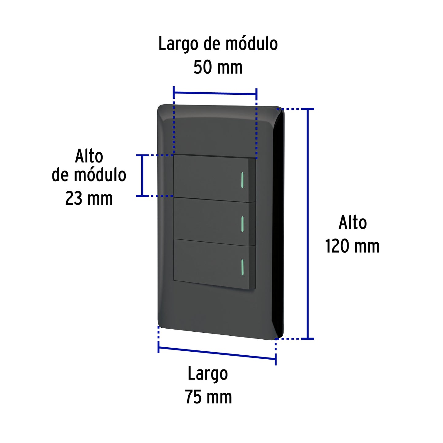 Placa armada negra 2 interruptores 1 de 3 vías 1 mód,Lisboa | PA-APTR-ELN | 47890