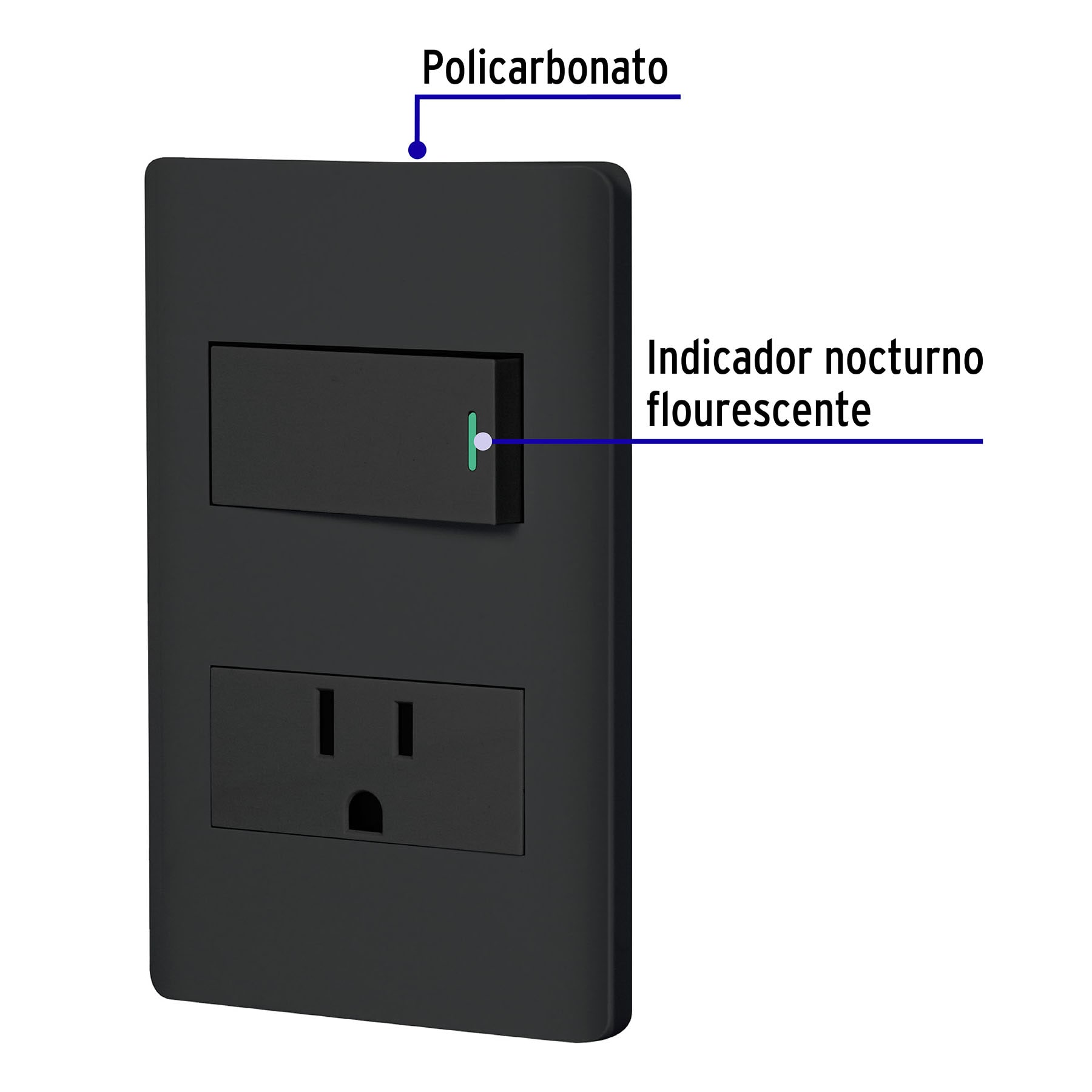 Placa armada negra interruptor y contacto 1 módulo, Lisboa | PA-APCO1-LN | 47898