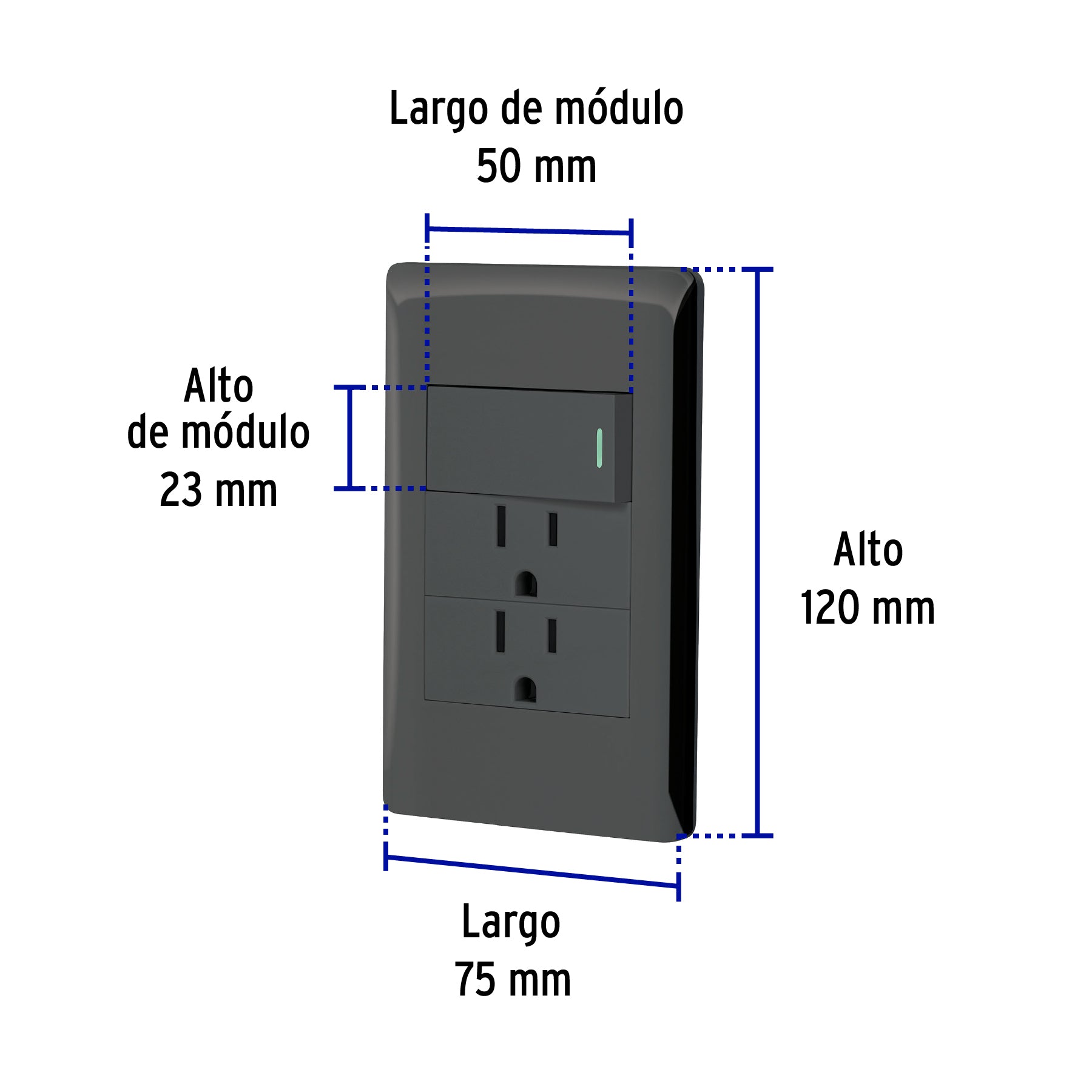 Placa armada negra interruptor y 2 contactos 1 mód, Lisboa | PA-APCO-L3N | 47901