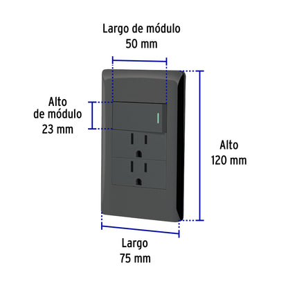 Placa armada negra interruptor y 2 contactos 1 mód, Lisboa | PA-APCO-L3N | 47901