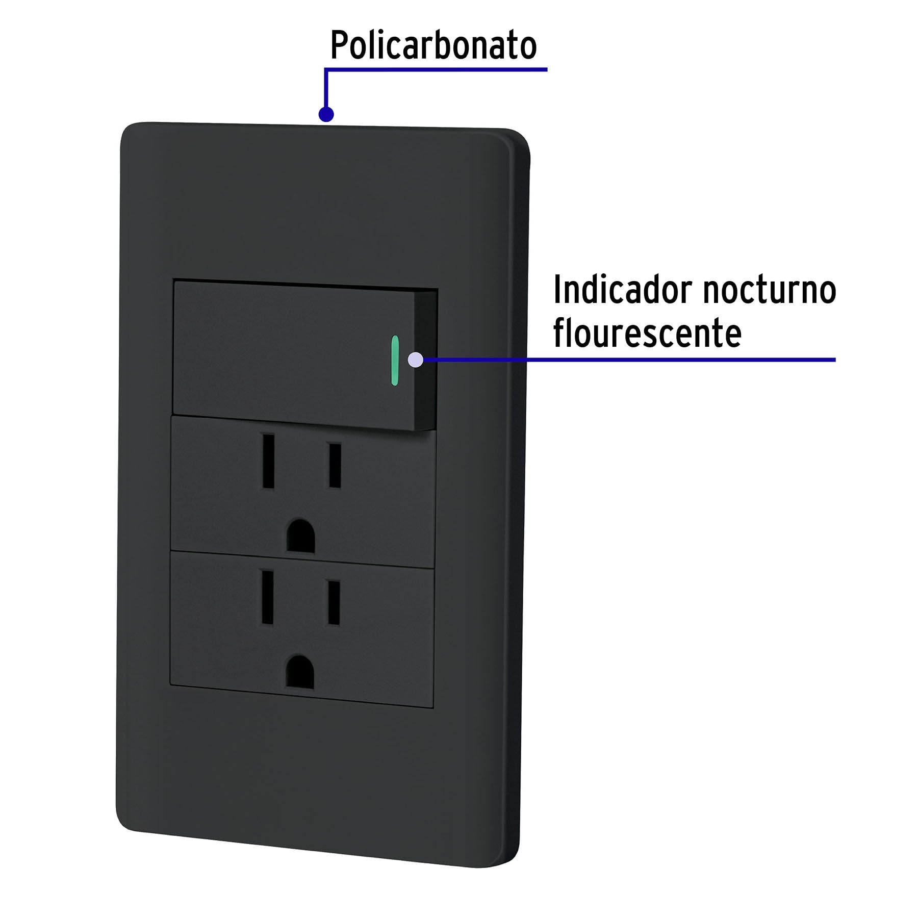 Placa armada negra interruptor y 2 contactos 1 mód, Lisboa | PA-APCO-L3N | 47901