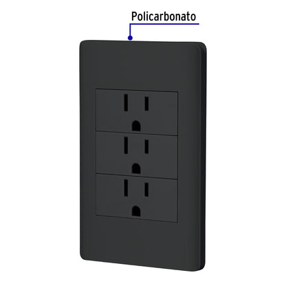 Placa armada negra 3 contactos 1 módulo, Lisboa, Volteck | PA-COTR-LN | 47903