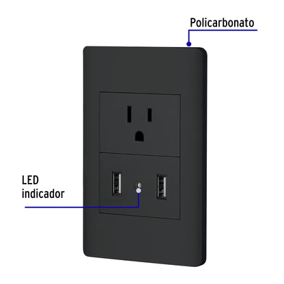 Placa armada negra contacto y 2 puertos USB 1.5 mód, Lisboa | COUSB-LN | 47904
