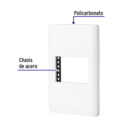 Placa blanca de 1 ventana 1.5 módulos, línea Lisboa, Volteck | PPSE15-LB | 47938