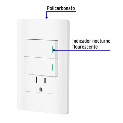 Placa armada blanca 2 interruptores y contacto 1 mód,Lisboa | PA-APCO-L2B | 47967