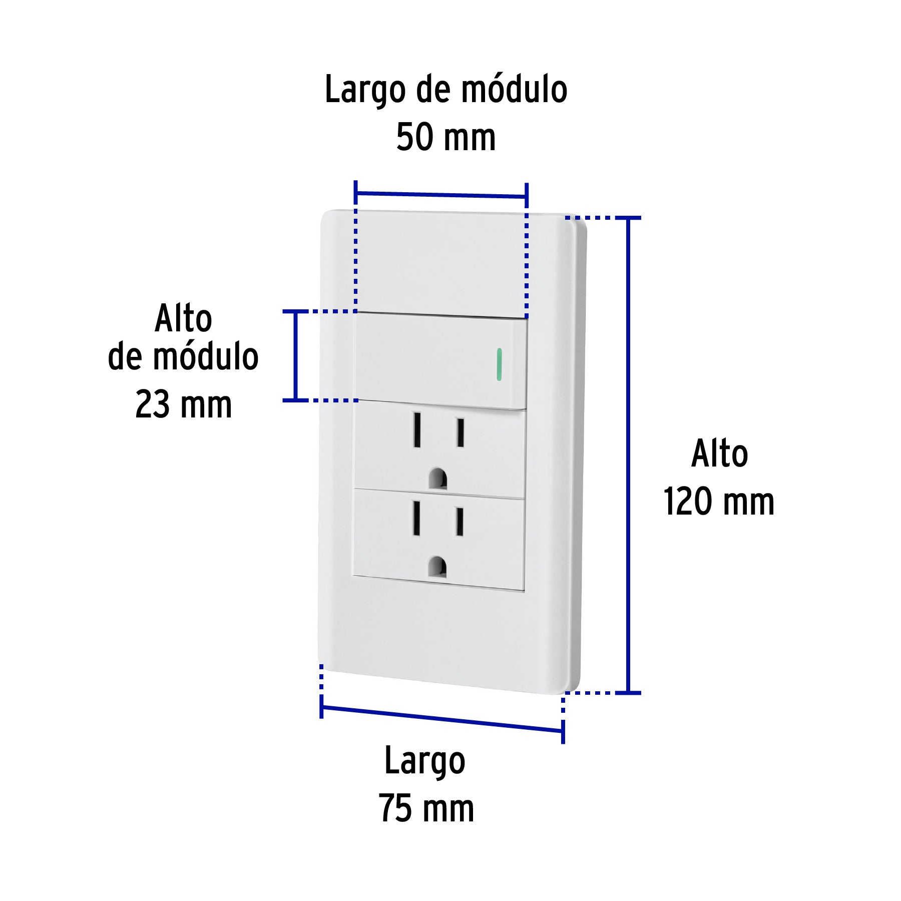 Placa armada blanca interruptor y 2 contactos 1 mód, Lisboa | PA-APCO-L3B | 47968