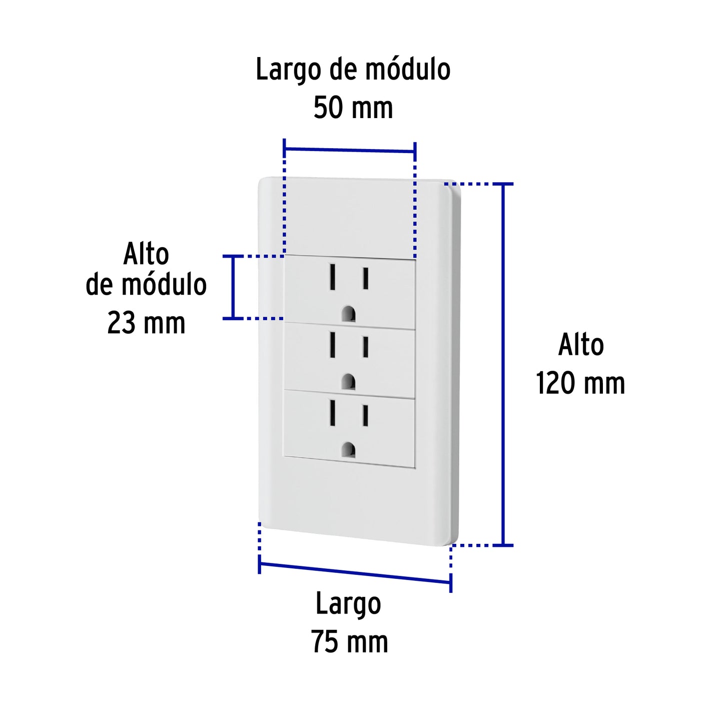Placa armada blanca 3 contactos 1 módulo, Lisboa, Volteck | PA-COTR-LB | 47970