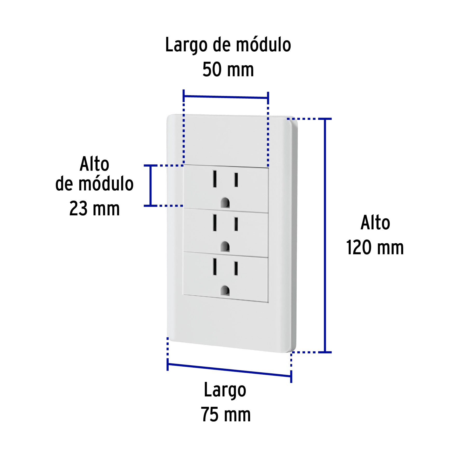 Placa armada blanca 3 contactos 1 módulo, Lisboa, Volteck | PA-COTR-LB | 47970