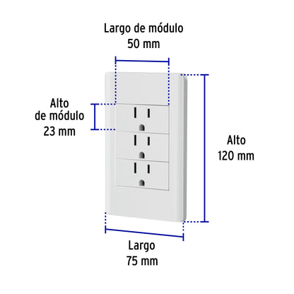 Placa armada blanca 3 contactos 1 módulo, Lisboa, Volteck | PA-COTR-LB | 47970