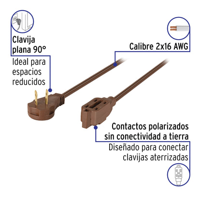Extensión eléctrica doméstica 4 m clavija plana, café | ED-4C | 48013