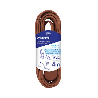 Extensión eléctrica doméstica 4 m clavija plana, café | ED-4C | 48013
