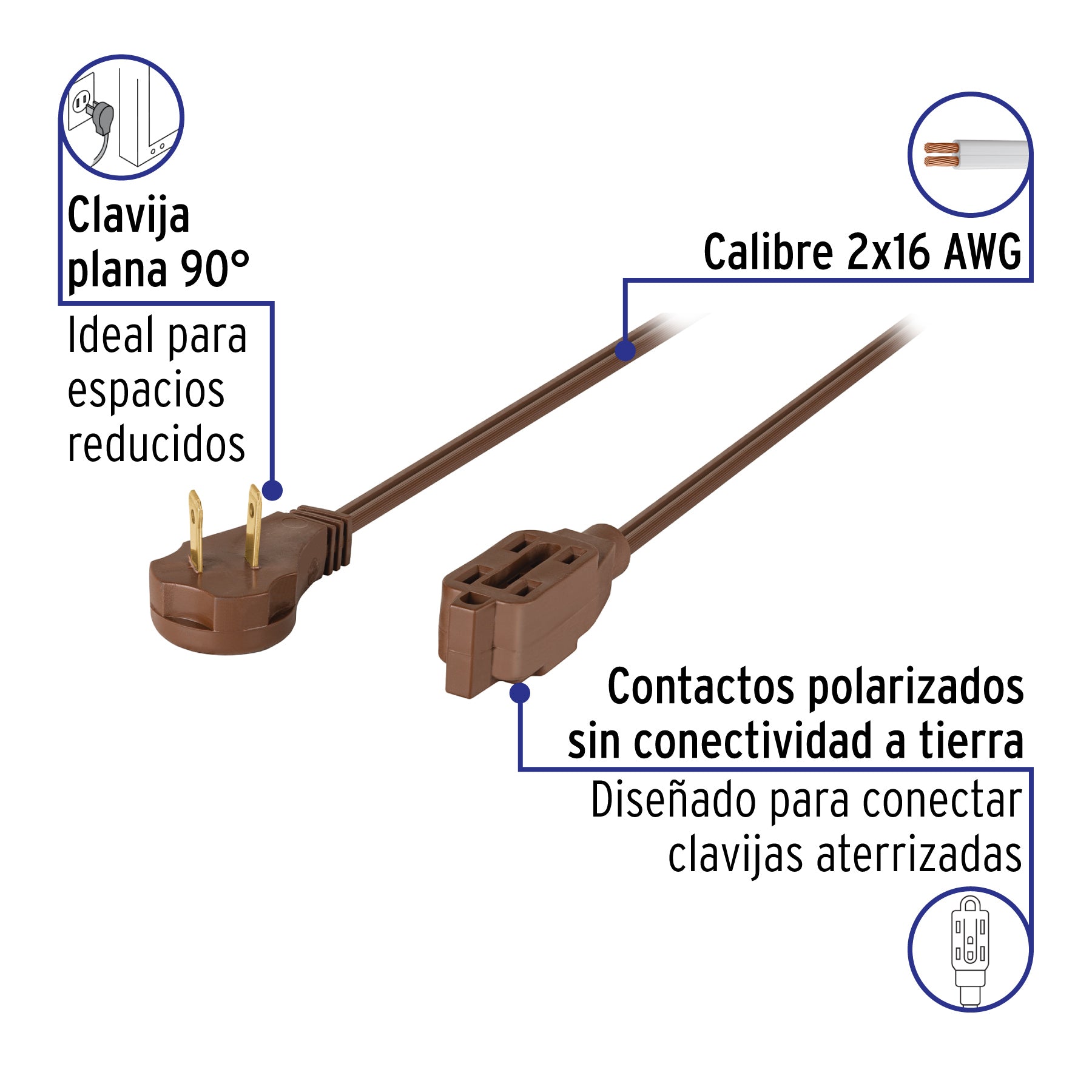 Extensión eléctrica doméstica 5 m clavija plana, café | ED-5C | 48019