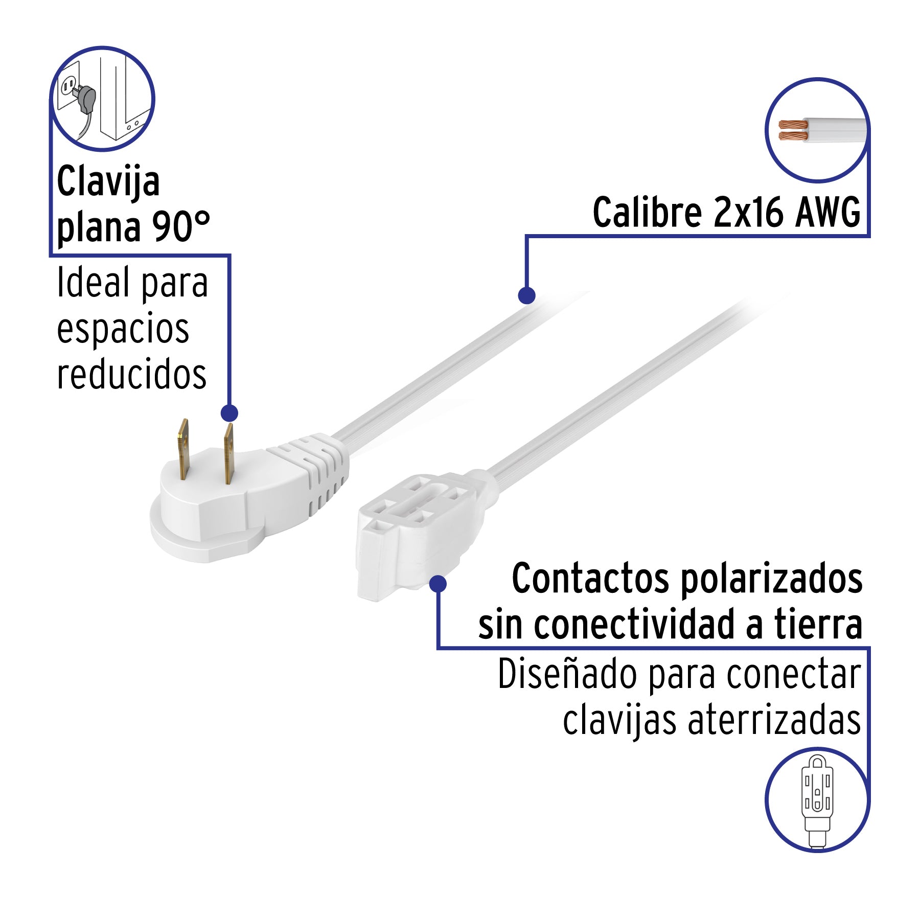 Extensión eléctrica doméstica 6 m clavija plana, blanca | ED-6B | 48024