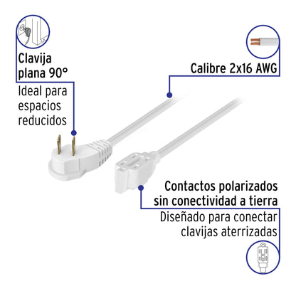 Extensión eléctrica doméstica 6 m clavija plana, blanca | ED-6B | 48024
