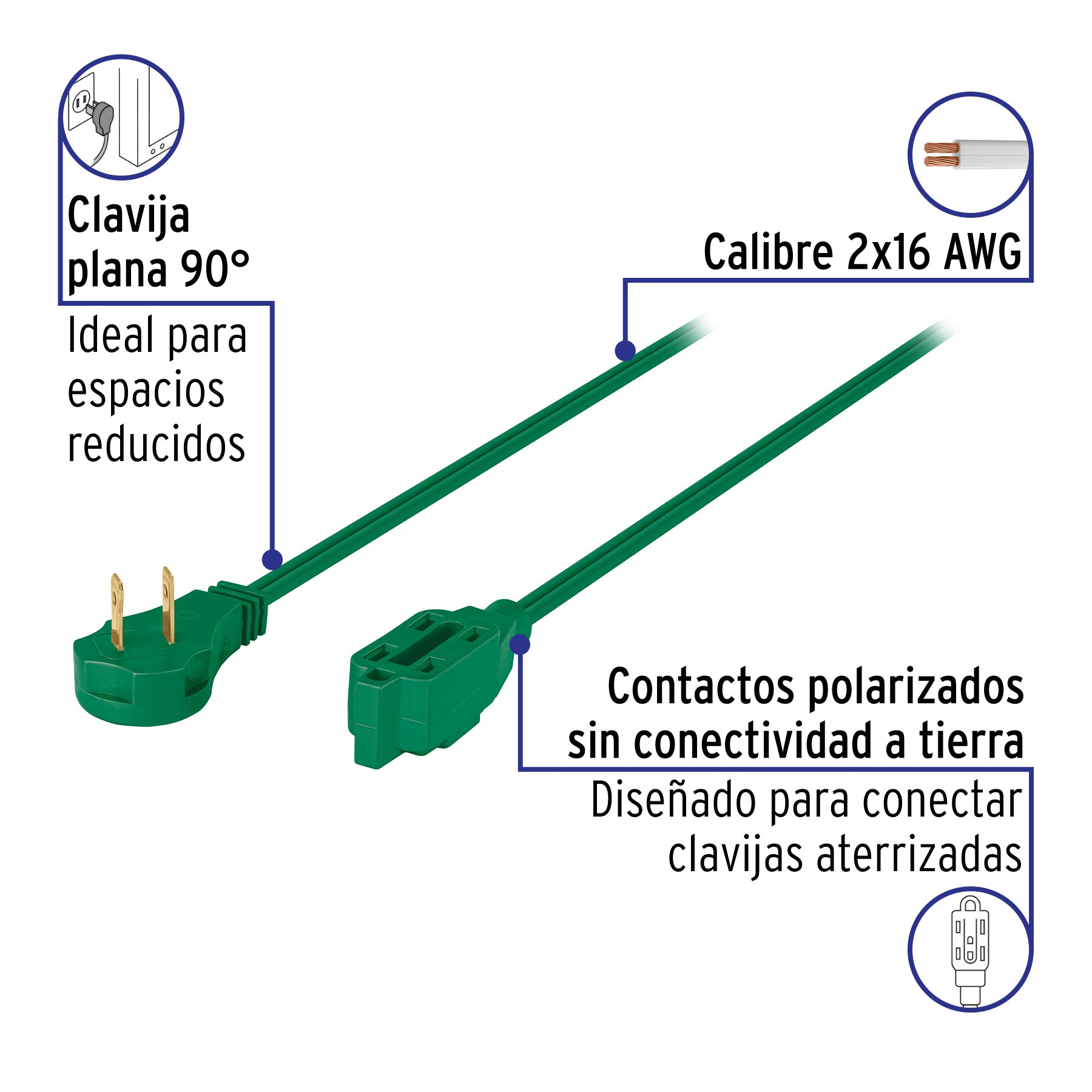 Extensión eléctrica doméstica 6 m clavija plana, verde | ED-6V | 48026